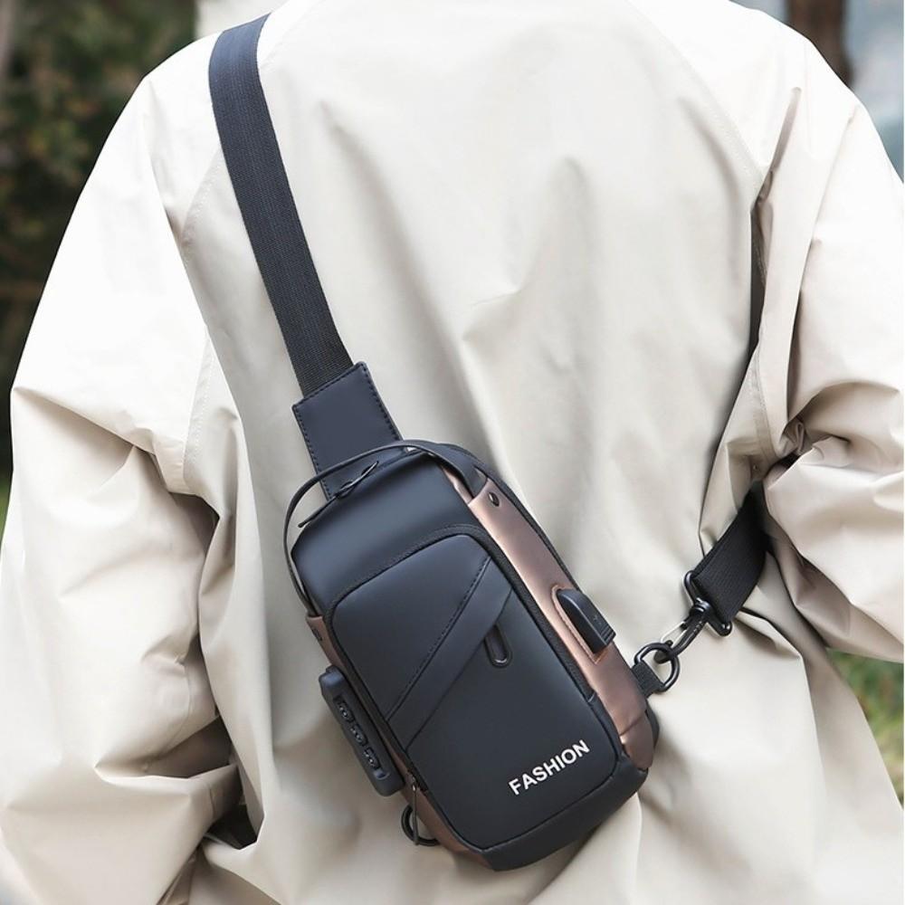 Adjustable Strap Men's Chest Bag USB Charging Port Shoulder Crossbody Bag Running