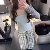Spice girl contrasting color splicing fake two-piece long-sleeved t-shirt women's spring new slim-fitting and thin vest tube top