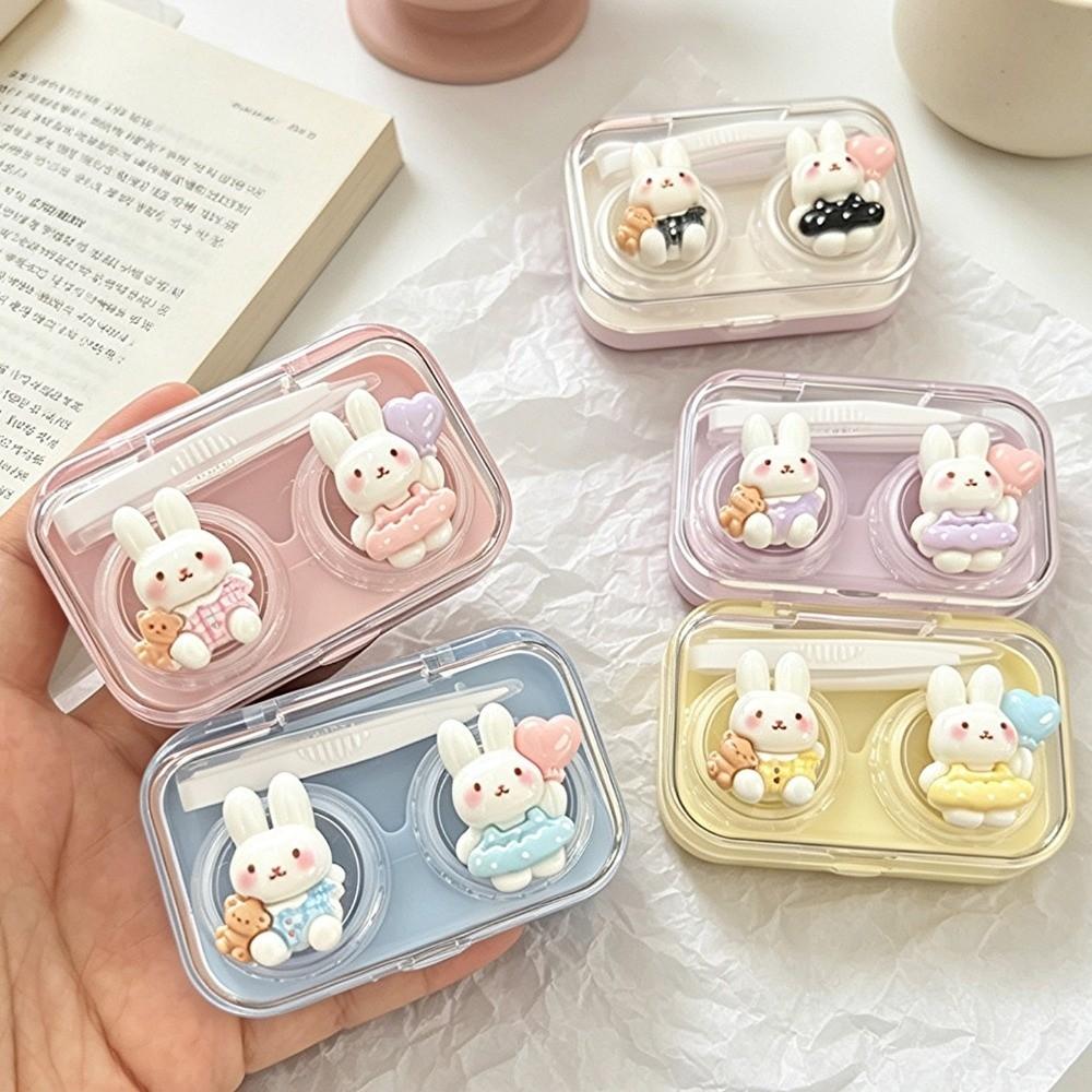 Cartoon Bunny Contact Lens Case Double Compartment Contact Lens Box Companion Box  For Women Girls