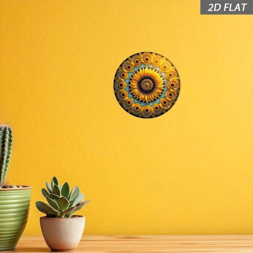 Vintage Sunflower Round Metal Wall Art, Yellow Aluminum Sign Decor for Home Farm