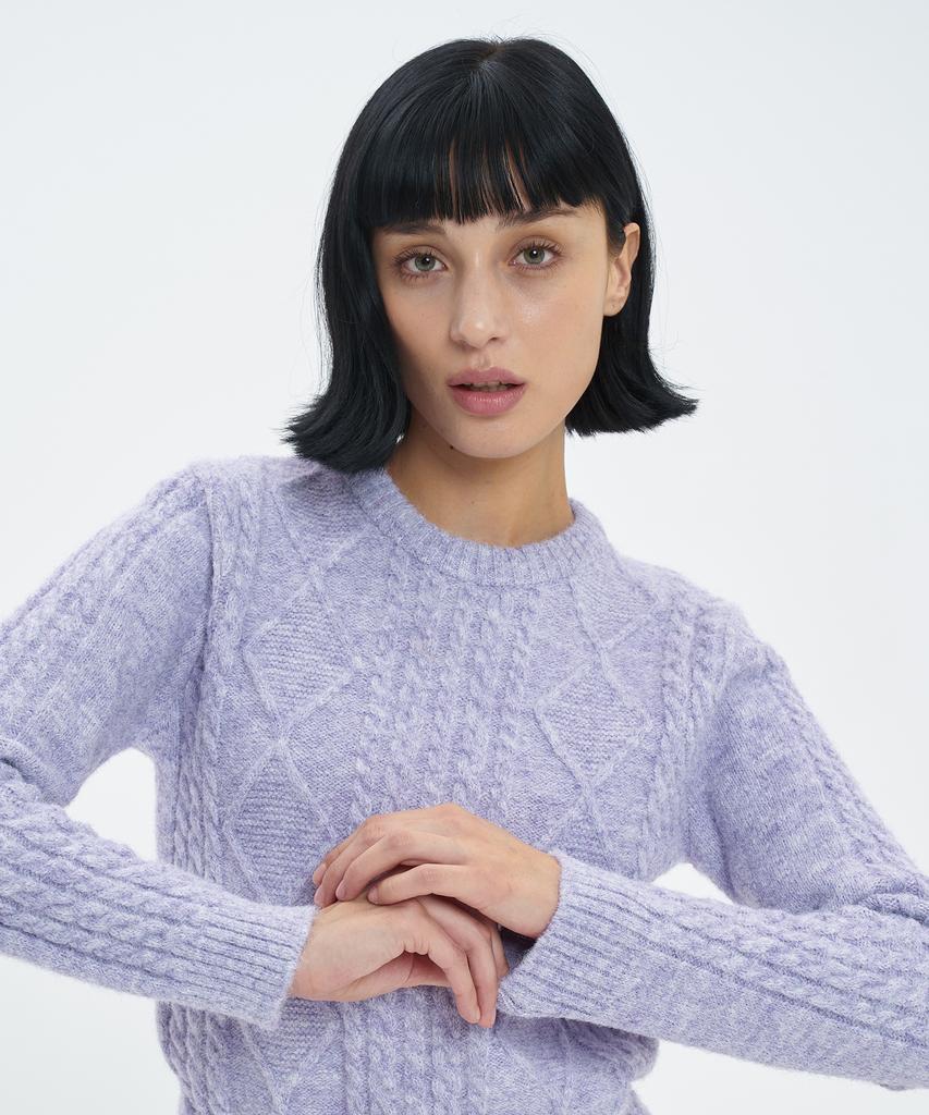 BLOND9 Fisherman Cable Wool Knit Sweater_Purple