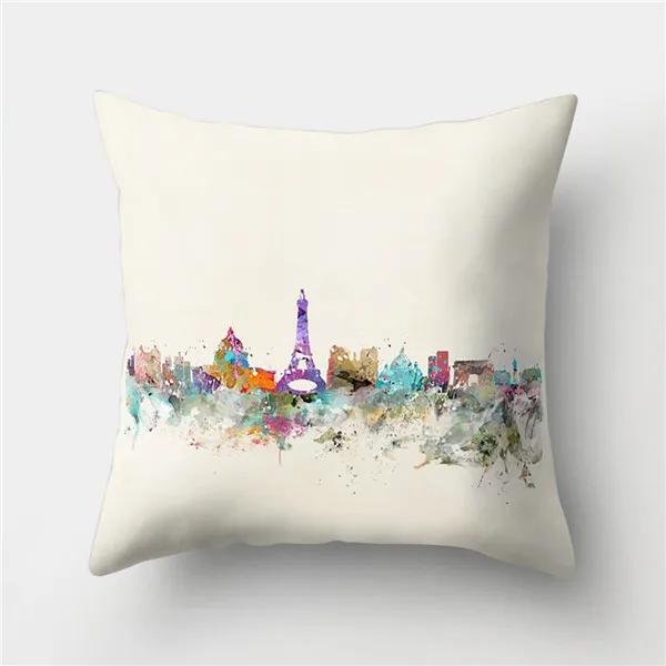 Colorful High City Building Print Decorative Pillow Case Bed Cafe Sofa Home Decor Polyester Square Cushion Cover 45X45Cm