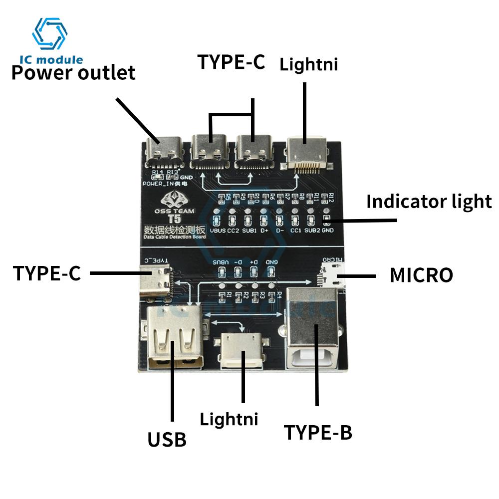 T5 Multifunktions-Kabeltestmodul Datenkabeltester mit Anomalieerkennung & Schnelldiagnose für USB/Typ-C/Lightn