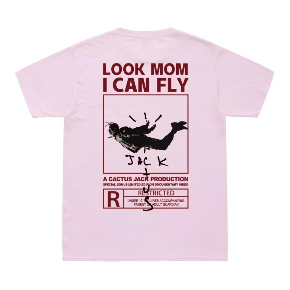 Nowość Letni T-shirt LOOK MOM I CAN FLY Zabawny Nadruk T-shirt Męski Damski Cactus Jack Swag Hip Hop Streetwear Top