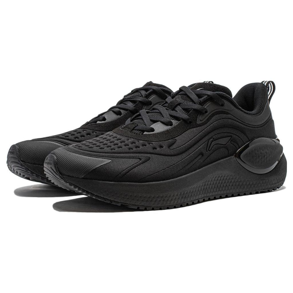 Li Ning Cushioning Slip Resistant Abrasion Resistant Breathable Low top Running Shoes Men's Black ARST041-1