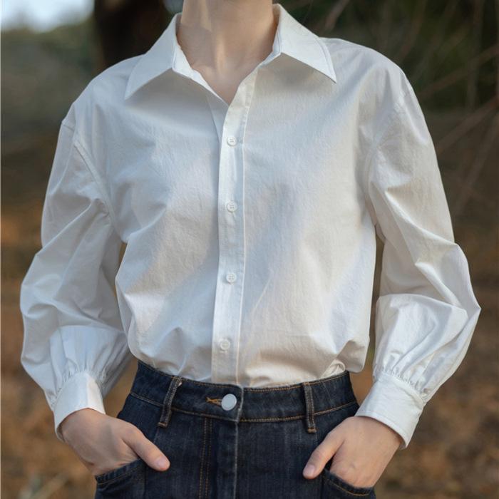 Women s Korean Style Long-Sleeve Cotton Blouse - Spring/Autumn Fashion S белый
