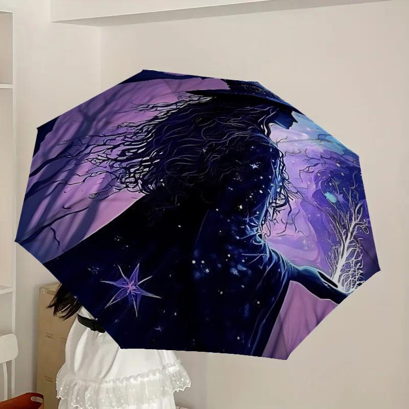 1PC Witchcraft Fantasy Automatic Folding Umbrella - Compact 8-Rib Design, Durable Plastic & Iron, Lightweight for Outdoor Daily Use, Festive Gift002