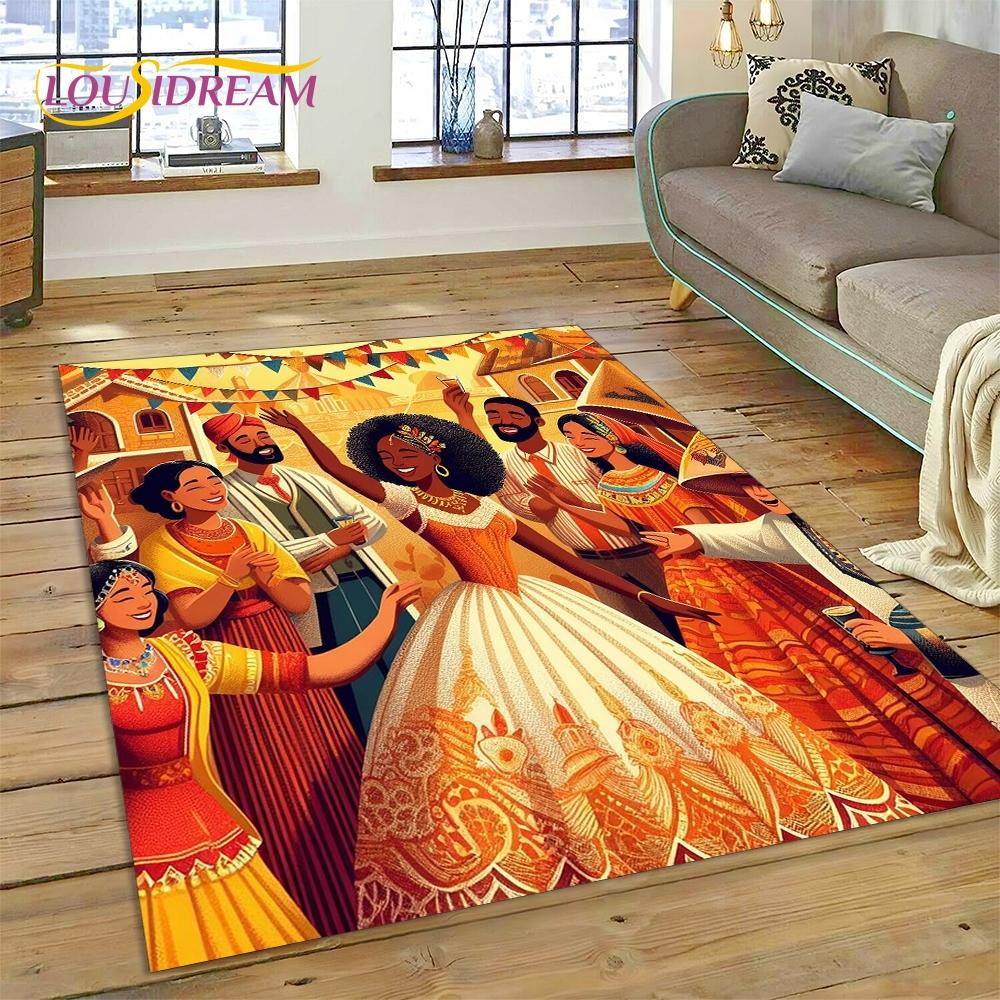 Cartoon Africa Ethiopian Custom Painting Art Carpet Rug for Bedroom Living Room Home Sofa Decoration,kids Large Decor Floor Mat