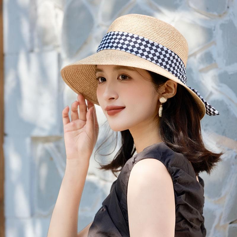 French Summer New Hat Women's Fresh Streamer Summer Breathable Sunshade Sun Protection Lafite Straw Hat