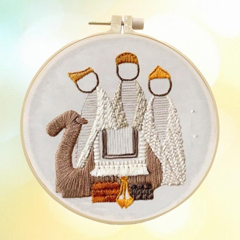 Religious Embroidery Set with Embroidery Hoop Instruction Beginner Stitching Craft Set with Embroidery Thread and Needle