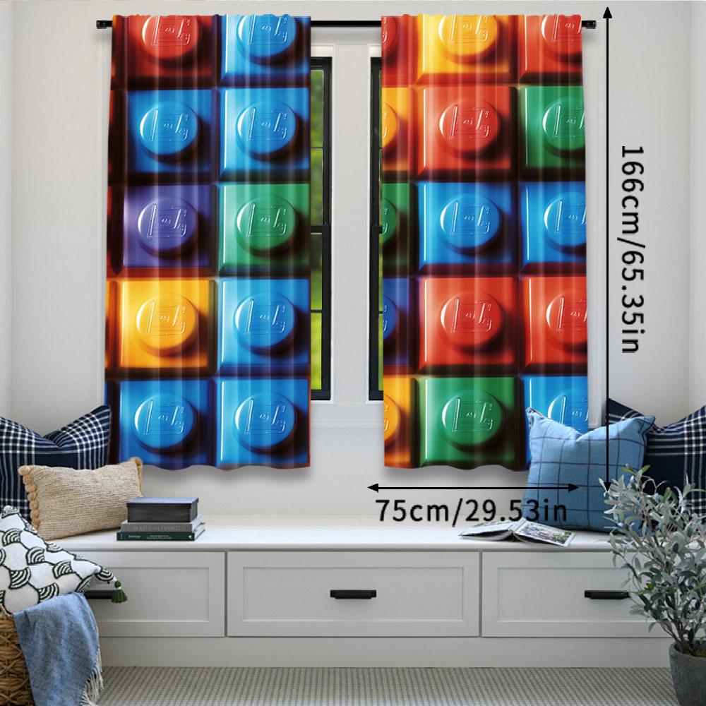Colorful Building Blocks Print Curtain Geometric Suitable Bedroom Bathroom Living Room Dining Study Curtains Set Of 2 Made Polyester Great Decor