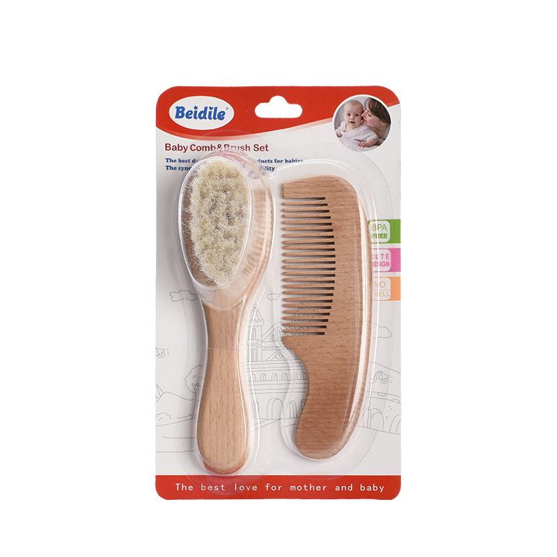 New Baby Care Set: Beech Wood Baby Comb & Soft Bristle Brush.