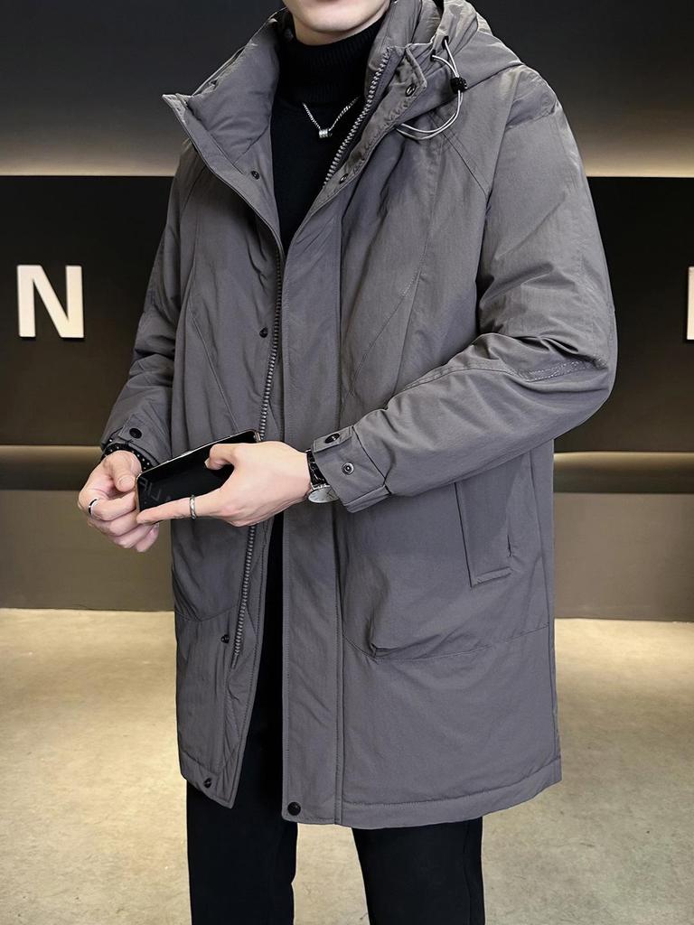 Men's Mid-length Down Jacket 2025 Winter Hooded Thick Trench Coat Trendy Outerwear