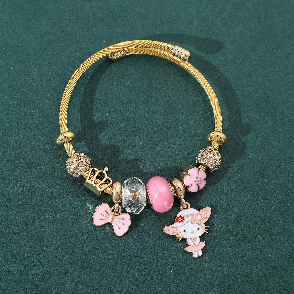 Hello Kitty Rosa Pandora Armband - Niedliches Cartoon-Katzen-Charme-Bügelarmband Schmuck