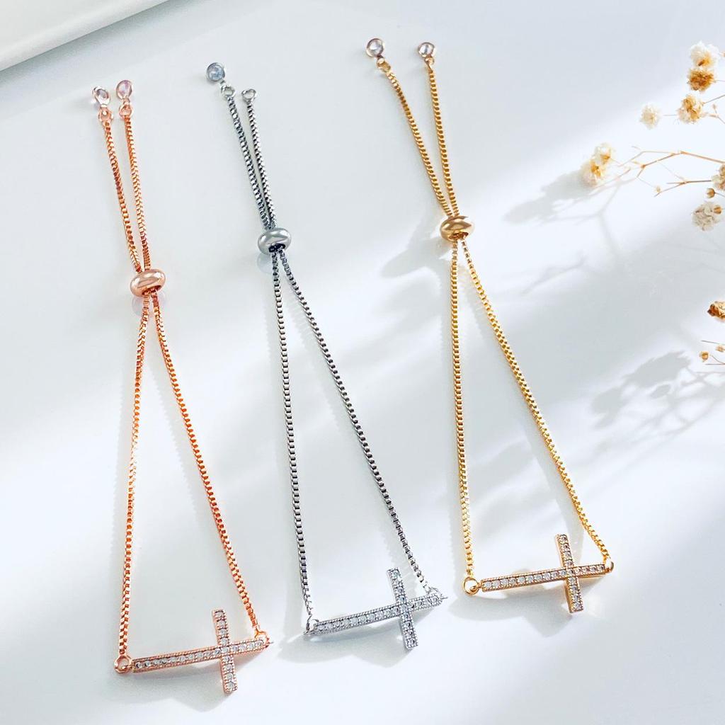 Diamond-Studded Cross Bracelet for Women: Elegant Adjustable Drawstring Bangle In European and American Style