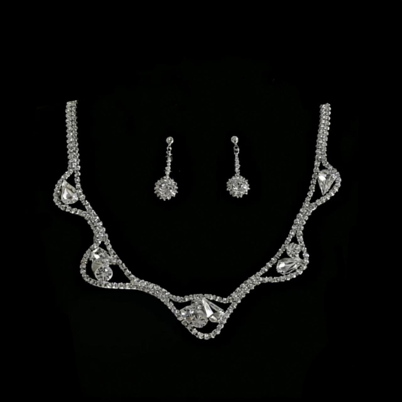 Elegant Rhinestone Clavicle Necklace & Earrings Set - High-End European Bride Jewelry