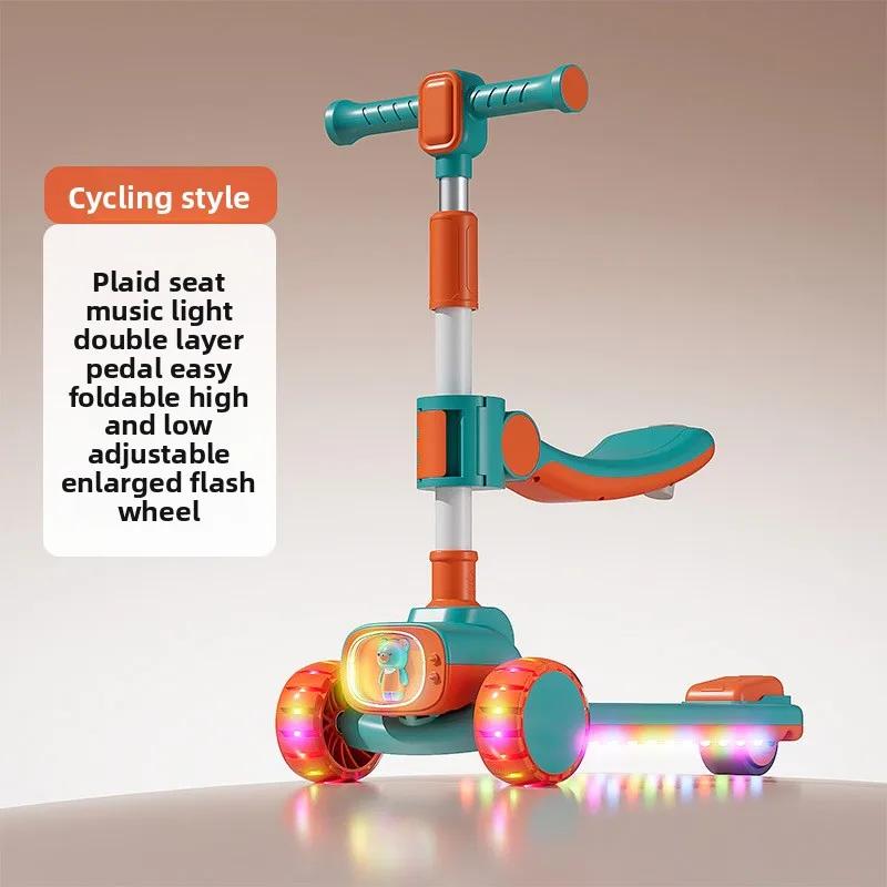 Outdoor New Riding Scooter Big Model Teenage Mobility Scooter Flash Toy Car Folding 2-In-1 Multi-Function Pedal Scooter Folding