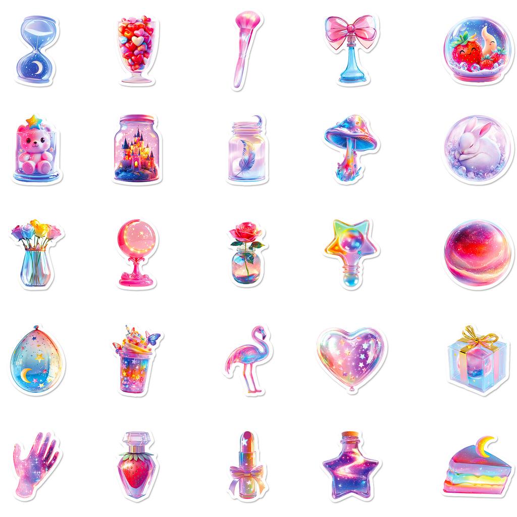 50 durchsichtige strukturierte Glasflaschen-Objektsticker Rosa Traum Hochwertige DIY-Dekorationssticker
