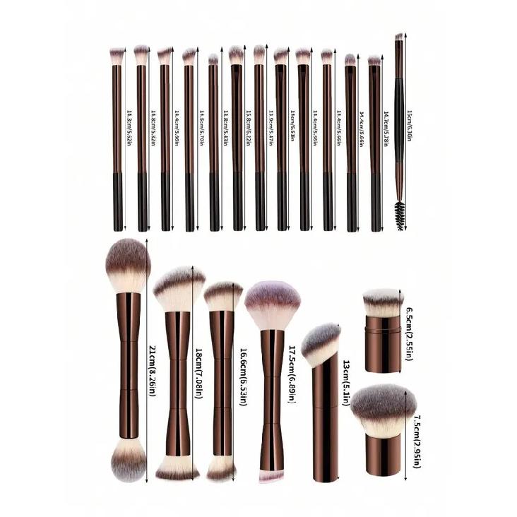22pcs Professional Makeup Tools Set With Velvet Bag,20pcs Soft Long Aluminum Tube Makeup Brush Set+2pcs Powder Puffs Accessories