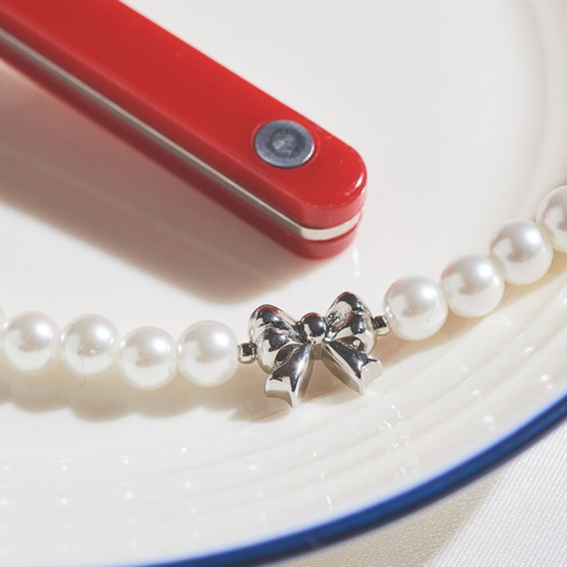 noonoo fingers Sha Ribbon Pearl Necklace