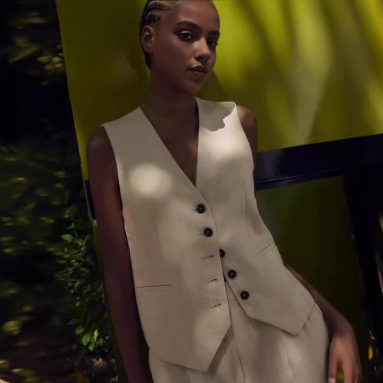 

Летний женский жилет с V-образным вырезом, однобортный жилет без рукавов, однотонные шорты трапециевидной формы с высокой талией OL, офисная одежда в коммутационном стиле