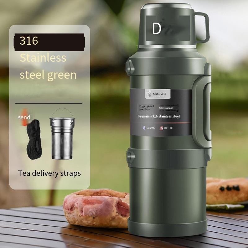 

1 шт. Термос из нержавеющей стали 316 для улицы, большая емкость, термос, дорожный термос с ручкой, автомобильная спортивная бутылка, двойной слой 1300ML зелёный