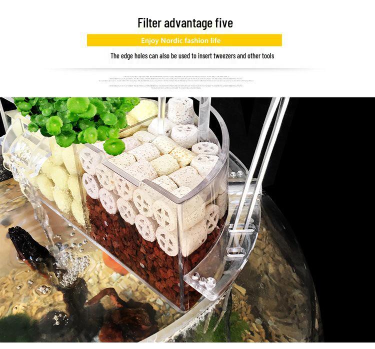 Round Glass Fish Tank: 3-in-1 Silent Filter, Oxygenator, and Waterfall Box with Ceramic Trickle Media.