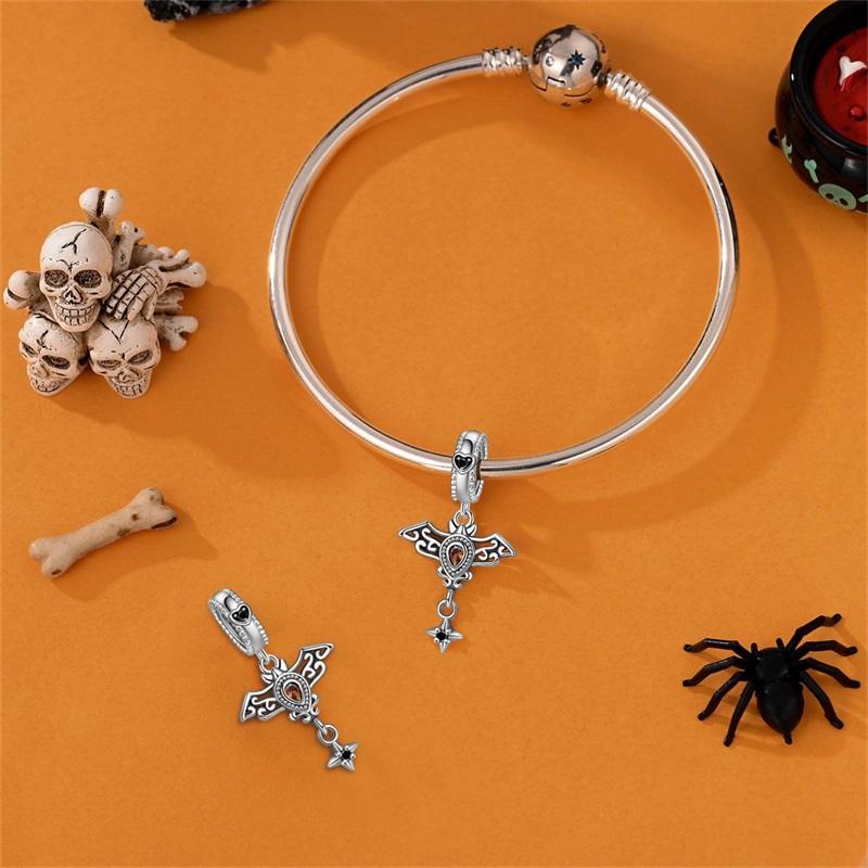 Halloween Party Copper Gothic Retro Cross Bat Patterned Pendant Bead Fit Charms Diy Bracelet For Jewelry Making Women Gifts
