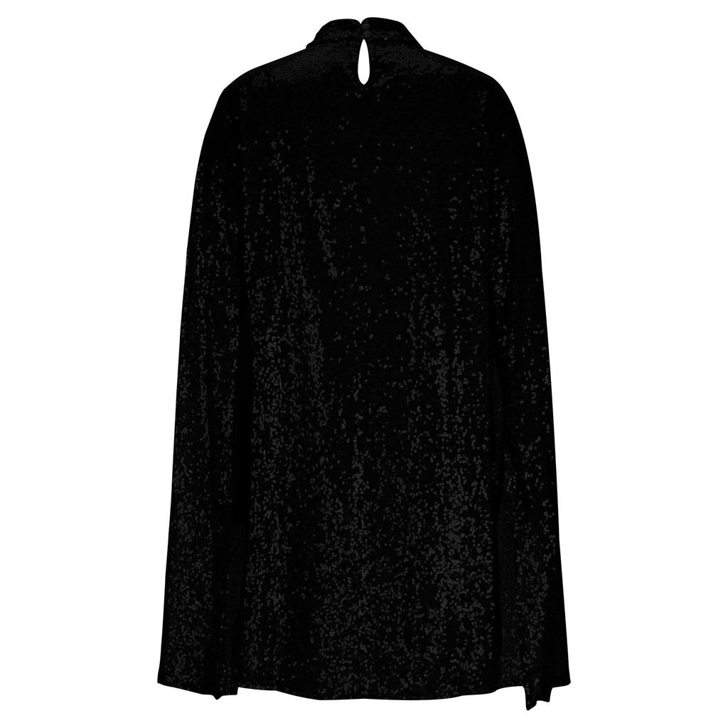 Women's Fashionable And Sexy Color Stand Up Collar Cape Sleeve Sequin Party Dress