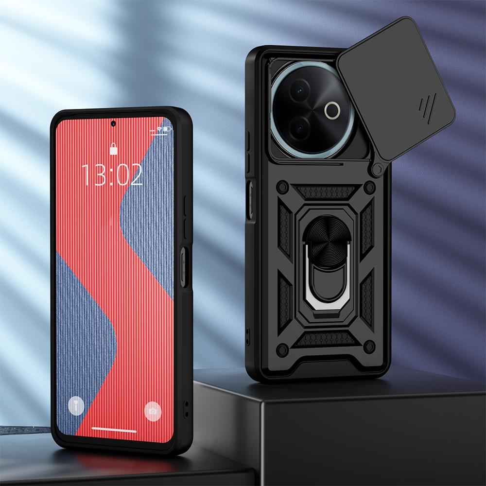 KEYSION Shockproof Armor Case for VIVO Y39 5G Silicone+PC Slide Camera Lens Protection Ring Stand Phone Cover for VIVO Y39 5G