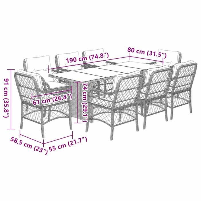 VidaXL 9-Piece Garden Dining Set with Cushions, Patio Table and Chairs, Patio Furniture, Outdoor Furniture, 3212055