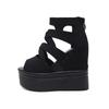 Jimei House Women's Platform Sandals, Open Toe, Black, Lightweight, Easy to Walk in, Zippered Wedges, 14cm High Heel, 5.5cm Waterproof, Summer