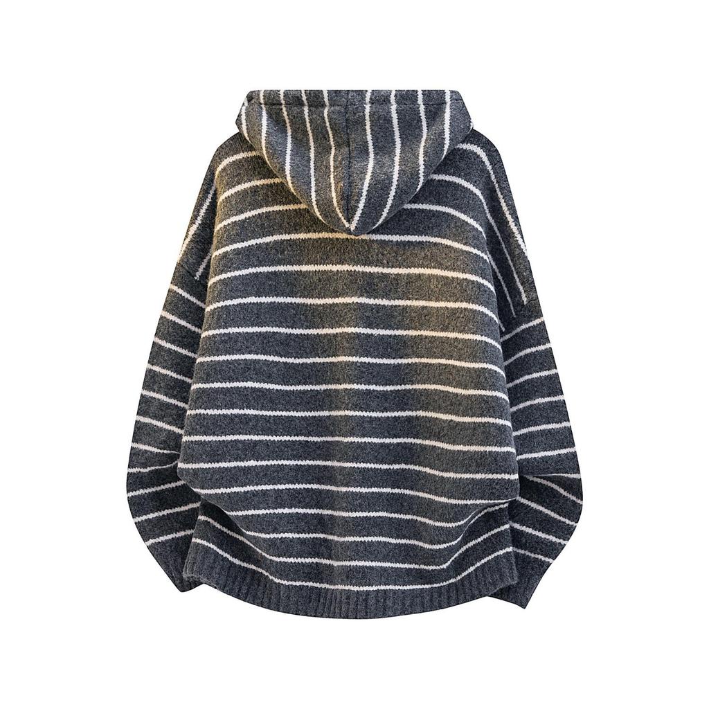 Women's Retro Striped Hooded Knit Cardigan Sweater Coat