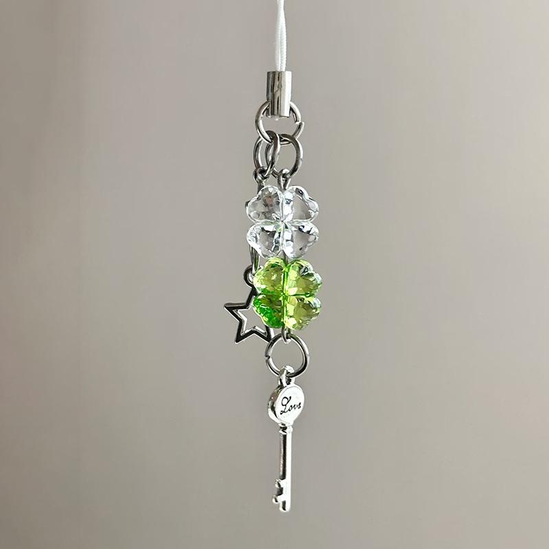 

Милая Девушка Счастливый Ключ Четырехлистный Клевер Подвеска для Мобильного Телефона Детский Шнурок для Камеры Брелок Универсальный зелёный