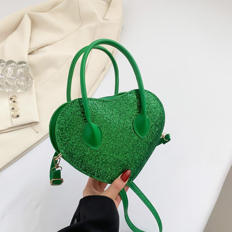 Heart Shaped Mini Handbag For Women Stylish Casual Pu Tote Crossbody Bag In Black Rose Pink Silver And Green