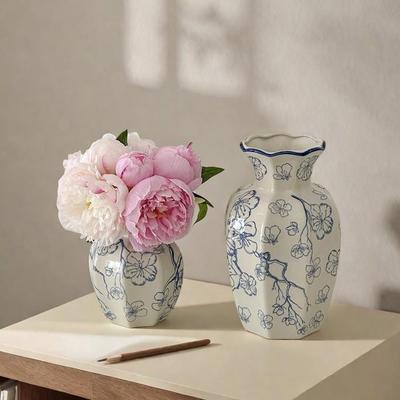 Hochwertige Retro Achteckige Porzellanvase in Blau und Weiß für die Wohnungsdekoration