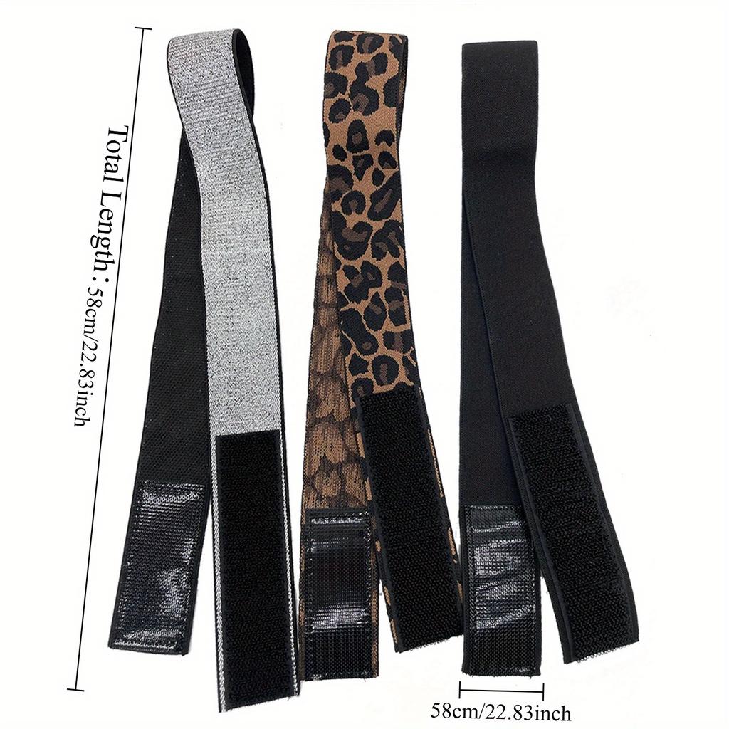 3pcs Wig Elastic Band Silvery Leopard Black Lace Melting Band for Laying Edges Down Meling Lace Wig Band Adjustable Band