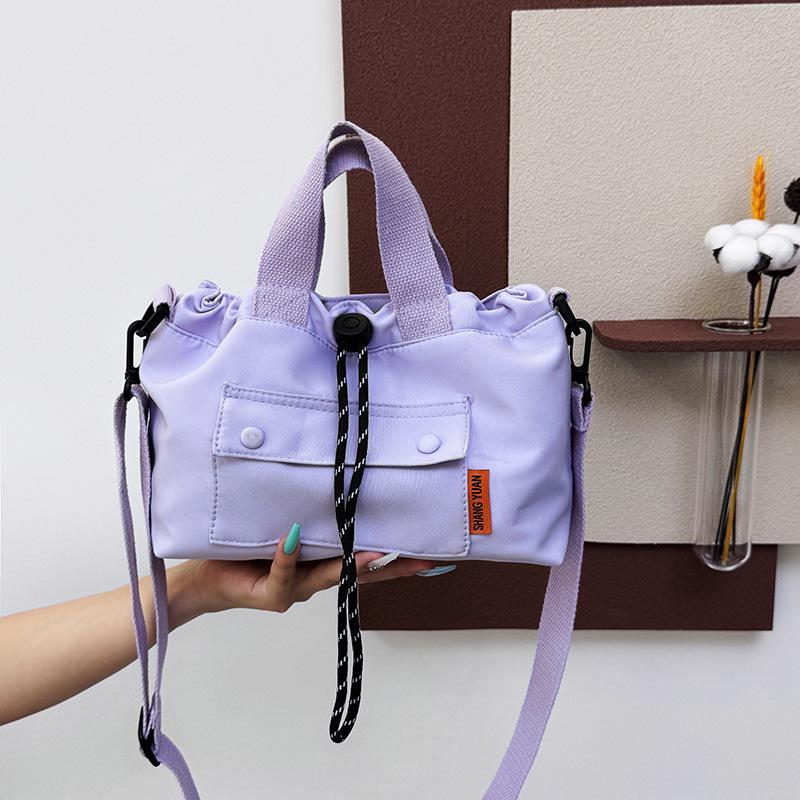 Korean Version of Foreign Style Drawstring Women's Shoulder Bag Casual and Lightweight Portable Small Square Bag To Work Commuting Going Out Trav