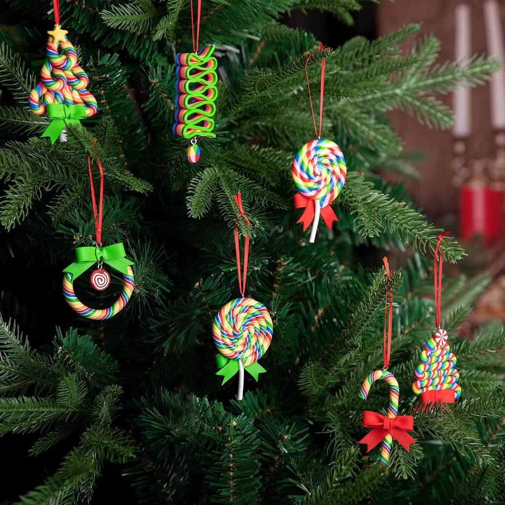 7pcs Christmas Lollipop Ornaments- Rainbow Lollipop Hanging Ornaments-Christmas Candies Ornament for Xmas Tree Party Decoration