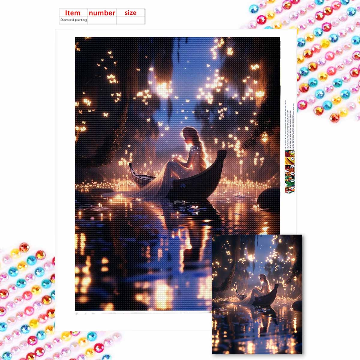 

Алмазная мозаика Красочная алмазная живопись Эльза в маленькой лодке Полная круглая вышивка Мультяшные креативные хобби Декор для стен Round 20x30cm