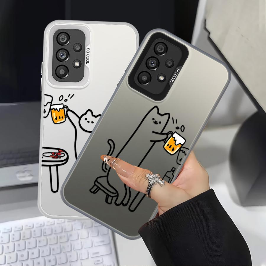 Funny Cat Clear Couple Paired Back Phone Cover Case for Samsung Galaxy A54 A72 A51 A52 A04 A05 A71 A03 A06 A07 A50 A10 A20 A56