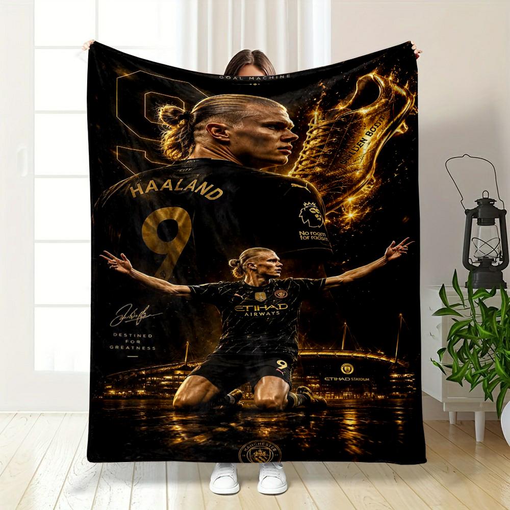 "Golden Boot Player with Stadium Background Flannel blanket for bedroom, living room, sofa, and nap sofas"