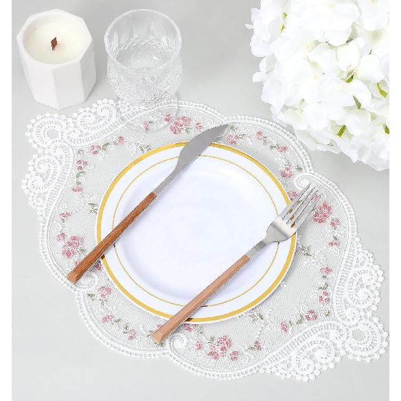 2Pcs Lace Doilies for Tables, Doilies for Furniture Handmade Embroidered Retro French Style, Floret Lace Vase Mats for Furniture Nightstand Room