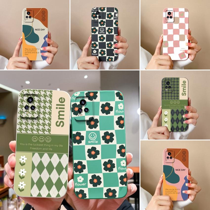 

Casing For Vivo V20 S19 Y75 S16 V17 Y77 Simple Green Checkered Patterns Silicone Phone Case High Quality Anti Slip Protection For Vivo Cellphone Shell Vivo Y97