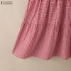 ZANZEA Women Plaid Print Summer Casual Square Collar Short Sleeve Dress
