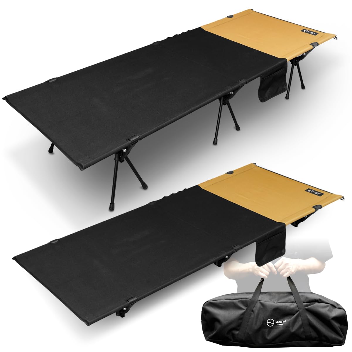 ZEN Camps ZEN BASE COT, Двуспальная кровать-раскладушка, Высокая/Низкая, 1000D, Складная кровать для кемпинга, Бесшумная, Легкая, Компактная, Широкая, Грузоподъемность 150 кг