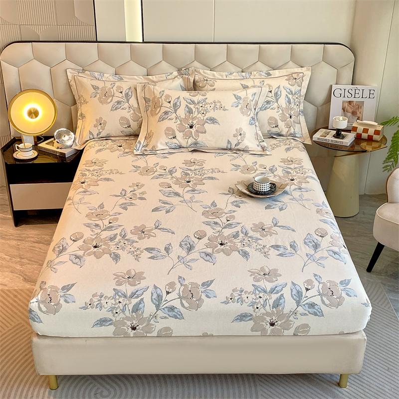 100% Cotton Bedsheet Skin-friendly Fitted Sheet Brushed Bed Cover Printed Bed Linen Elastic Sheets Drap De Lit (No Pillowcase)