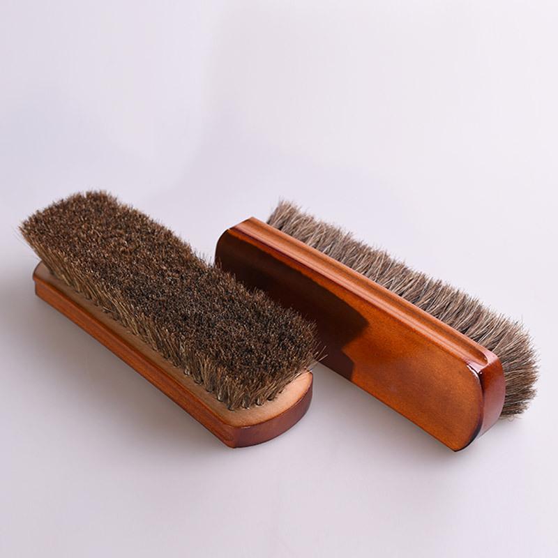 Large Curved Shoe Brush with Soft Horsehair Bristles - Multipurpose Waxing & Polishing Tool