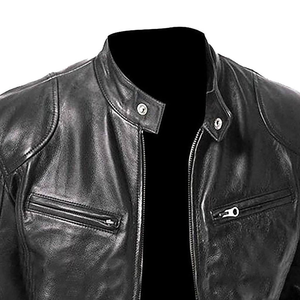 Autumn and Winter Men's Casual Solid Color Long-sleeved Slim Leather Jacket
