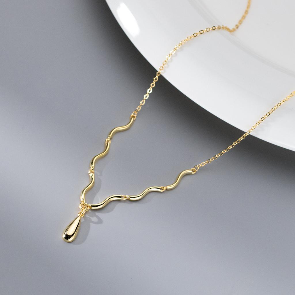 Irregular Wave Water Drop Necklace Female Simple Niche Temperament Versatile Water Drop Pendant Necklace Premium